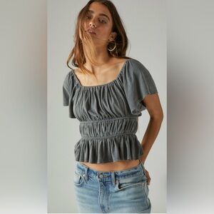 Lucky Brand Lace Up Back Top, Washed Black, XL